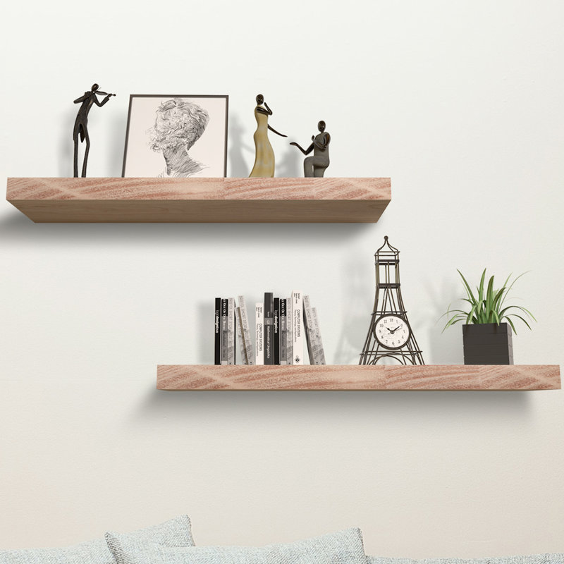 Chalissa 2 Piece Solid Wood Floating Shelf Set of 2 Loon Peak Color Natural Wood Size 1.57 H x 16 W x 6 D